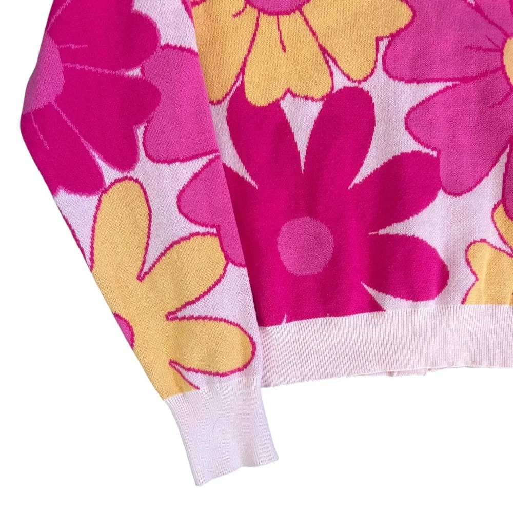 Willow & Wind Floral Pink & Yellow Retro Button Cardigan - Picture 3 of 6